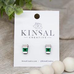 For Valentine's! Coffee Cup w/ Sleeve Wood Stud Earrings