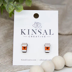 For Valentine's! Coffee Cup w/ Sleeve Wood Stud Earrings