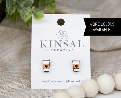 For Valentine's! Coffee Cup w/ Sleeve Wood Stud Earrings