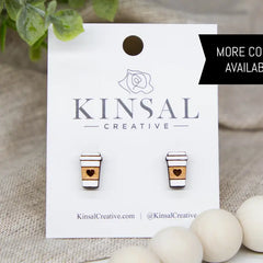 For Valentine's! Coffee Cup w/ Sleeve Wood Stud Earrings