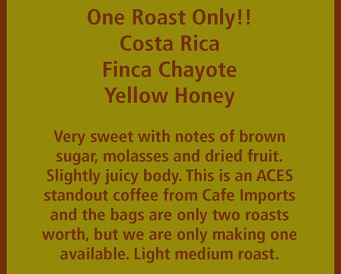 One Roast Only!! Costa Rica Finca Chayote Yellow Honey