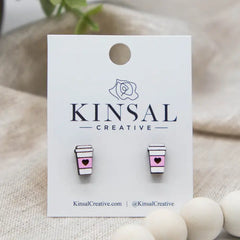 For Valentine's! Coffee Cup w/ Sleeve Wood Stud Earrings
